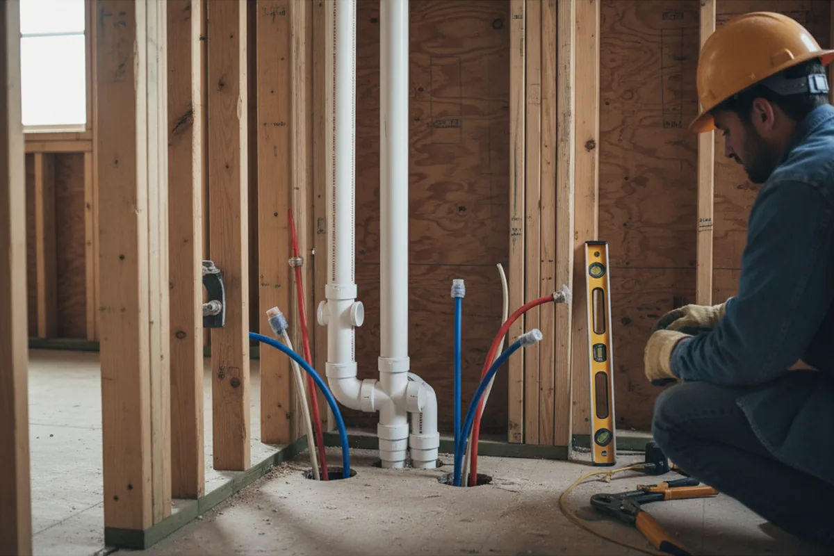 Drain and supply rough-in during Drain Cleaning in Holtsville